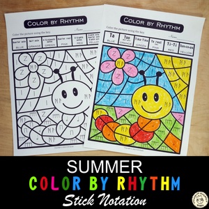 Color by Rhythm Summer Themed Pages {stick notation}