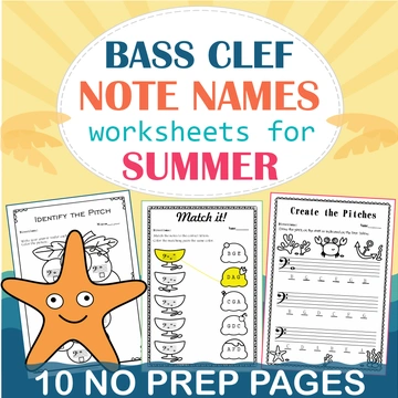 Bass Clef Note Naming Worksheets for Summer