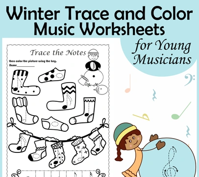 Music Tracing and Coloring Worksheets for Winter