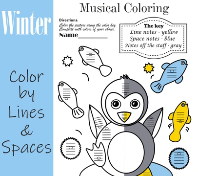 Musical Coloring Pages for Winter {Lines and Spaces} with answers