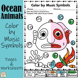 Ocean themed Music Coloring Pages & Worksheets | Music Symbols
