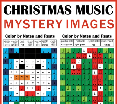 Christmas Music Color by Note Mystery Pictures | Notes and Rests