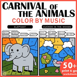 Image for The Carnival of the Animals – Music Coloring by Code | Notes, Treble & Bass product