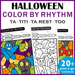 Image for Halloween Music Color by Code Pages | Music Color by Number product
