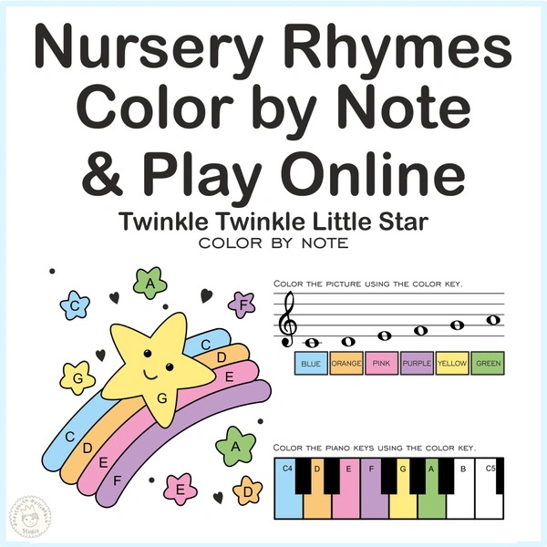 Twinkle Twinkle Little Star Nursery Rhythm | Music Game & Color By Note Sheet