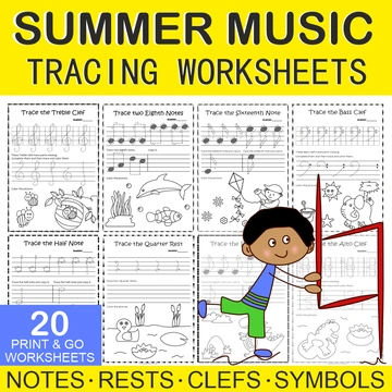 Tracing Music Notes Worksheets for Summer