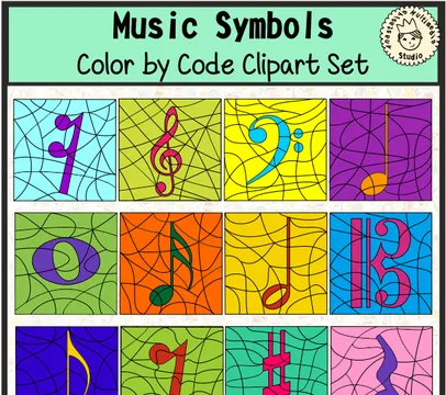 Music Symbols Color by Code Clipart Set