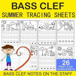 Image for Bass Clef Tracing Music Notes Worksheets for Summer product