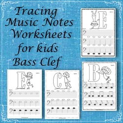 Image for Tracing Music Notes Worksheets for kids {Bass Clef} product