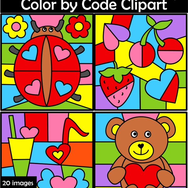 Valentine`s Day Color by Code Clipart