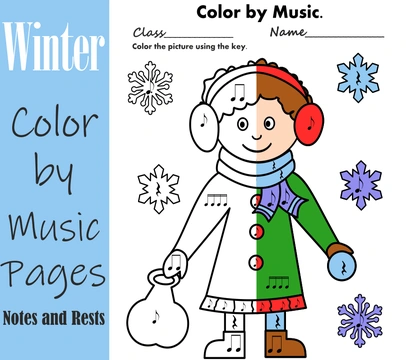 Winter Color by Music Pages (Notes and Rests}