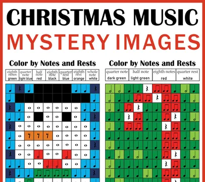 Christmas Music Color by Note Mystery Pictures | Notes and Rests