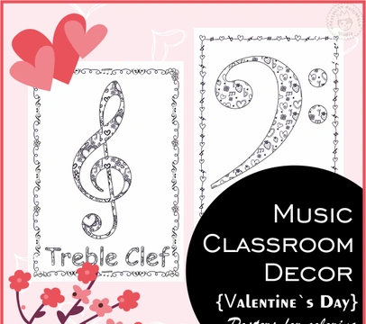 Valentine`s Day Music Notes & Rests Posters for Coloring