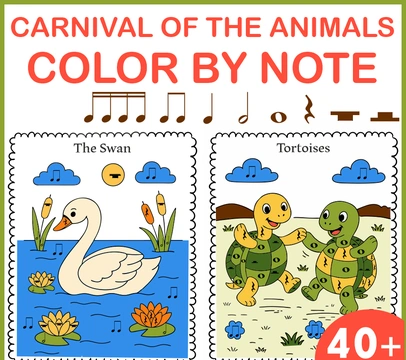 The Carnival of the Animals Color by Note Pages | Music Coloring Worksheets