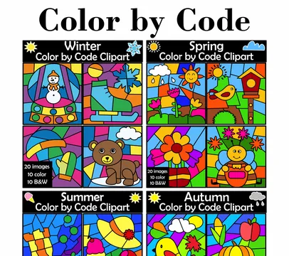 Color By Code Seasons Clip Art Bundle