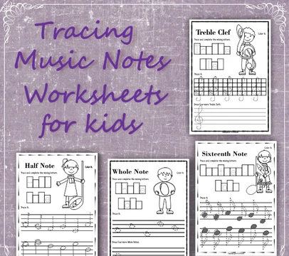 Tracing Music Notes Worksheets for kids