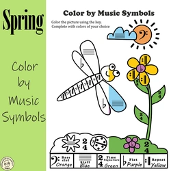 Image for Musical Coloring Pages for Spring {Color by Music Symbols} with answers product