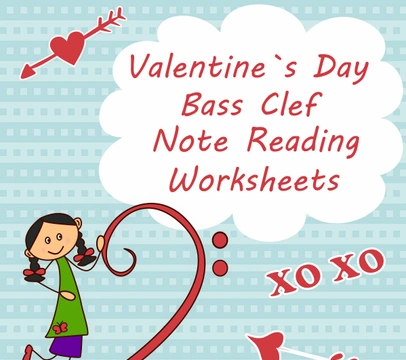 Valentine`s Day Bass Clef Note Reading Worksheets