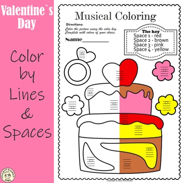 Valentine`s Day Music Coloring Pages | Color by Lines and Spaces