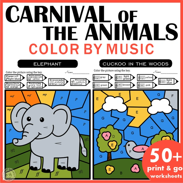 The Carnival of the Animals – Music Coloring by Code | Notes, Treble & Bass