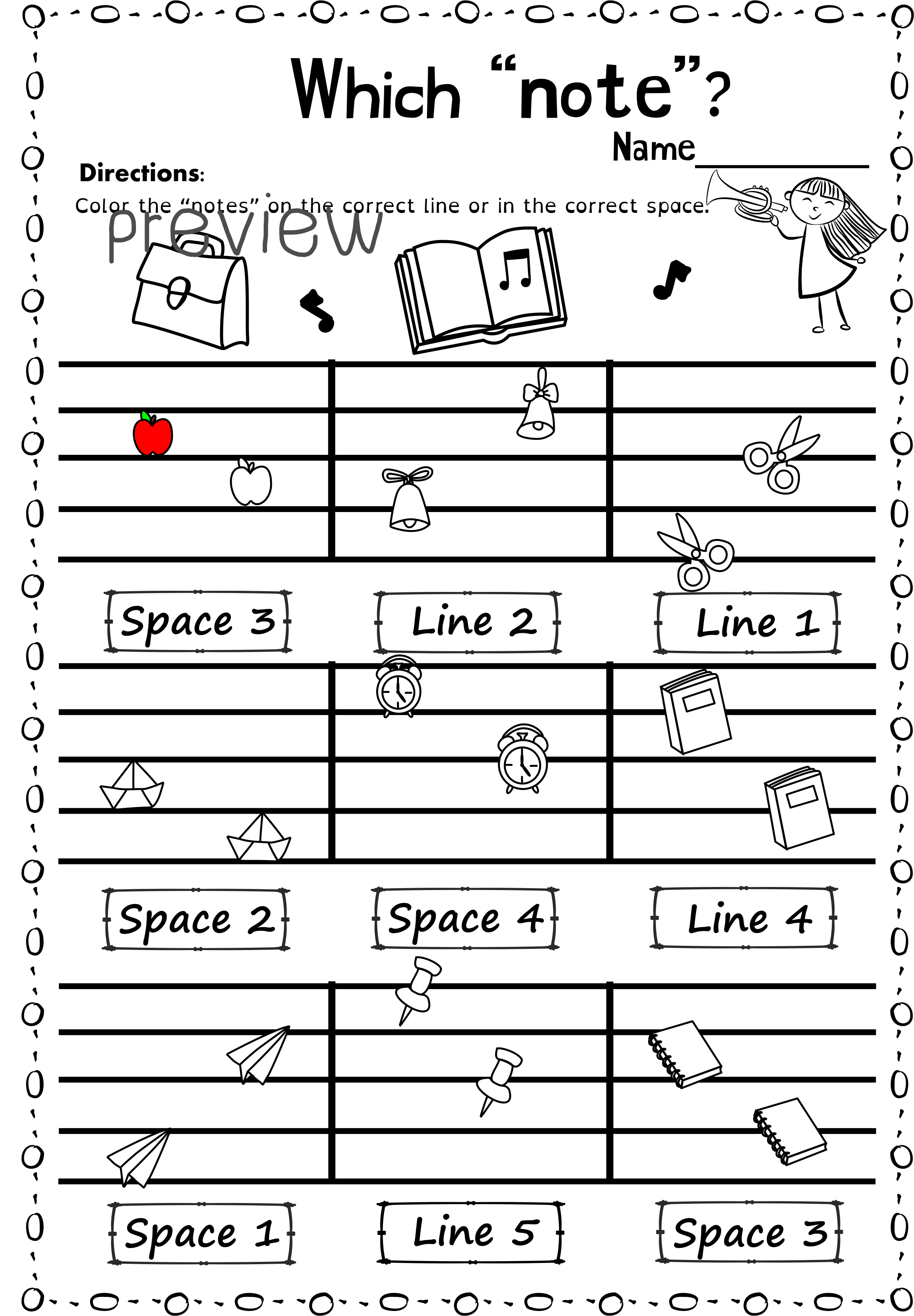 Back to School Music Worksheets (Line-Space, High-Low) (img # 3)