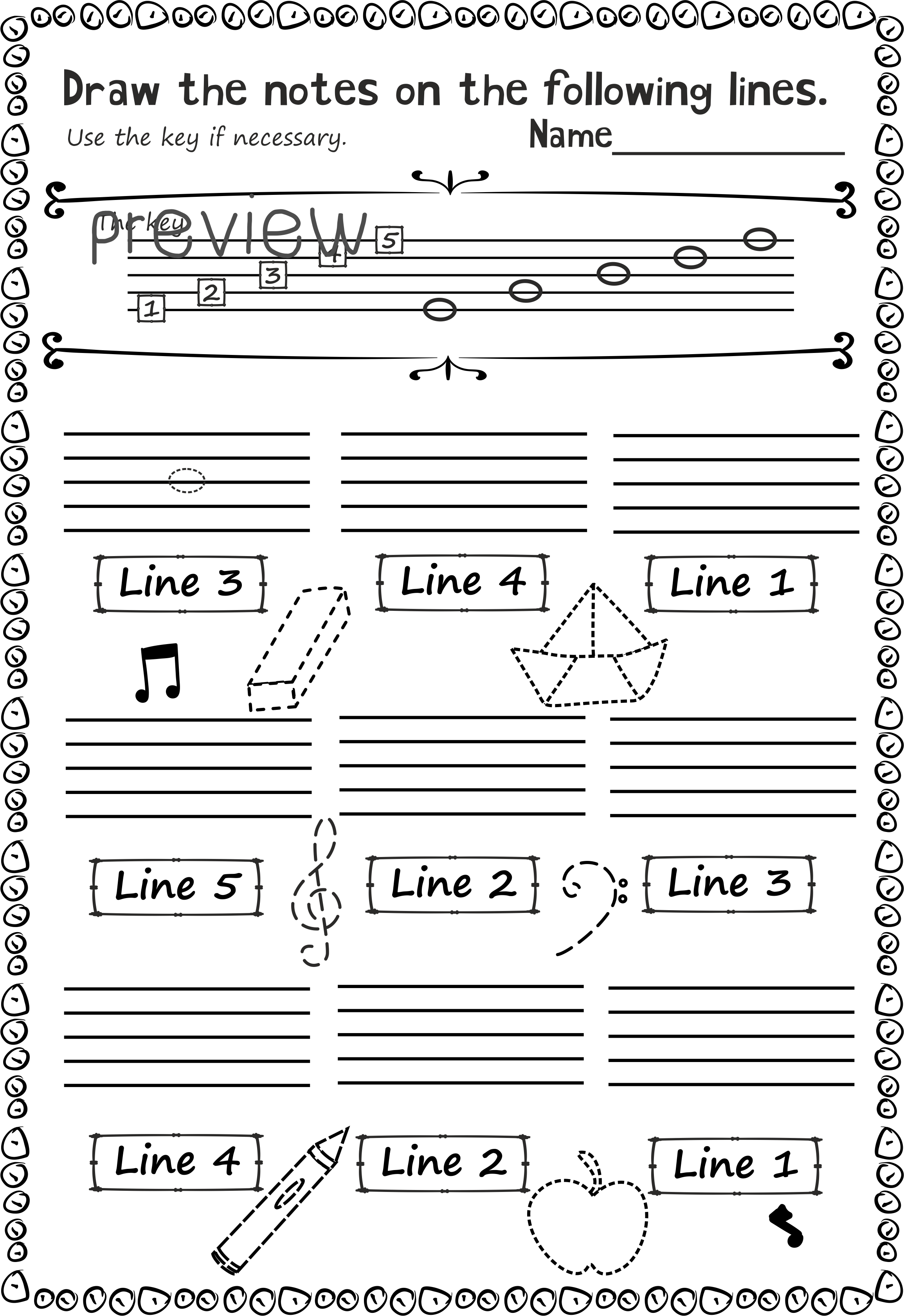 Back to School Music Worksheets (Line-Space, High-Low) (img # 1)