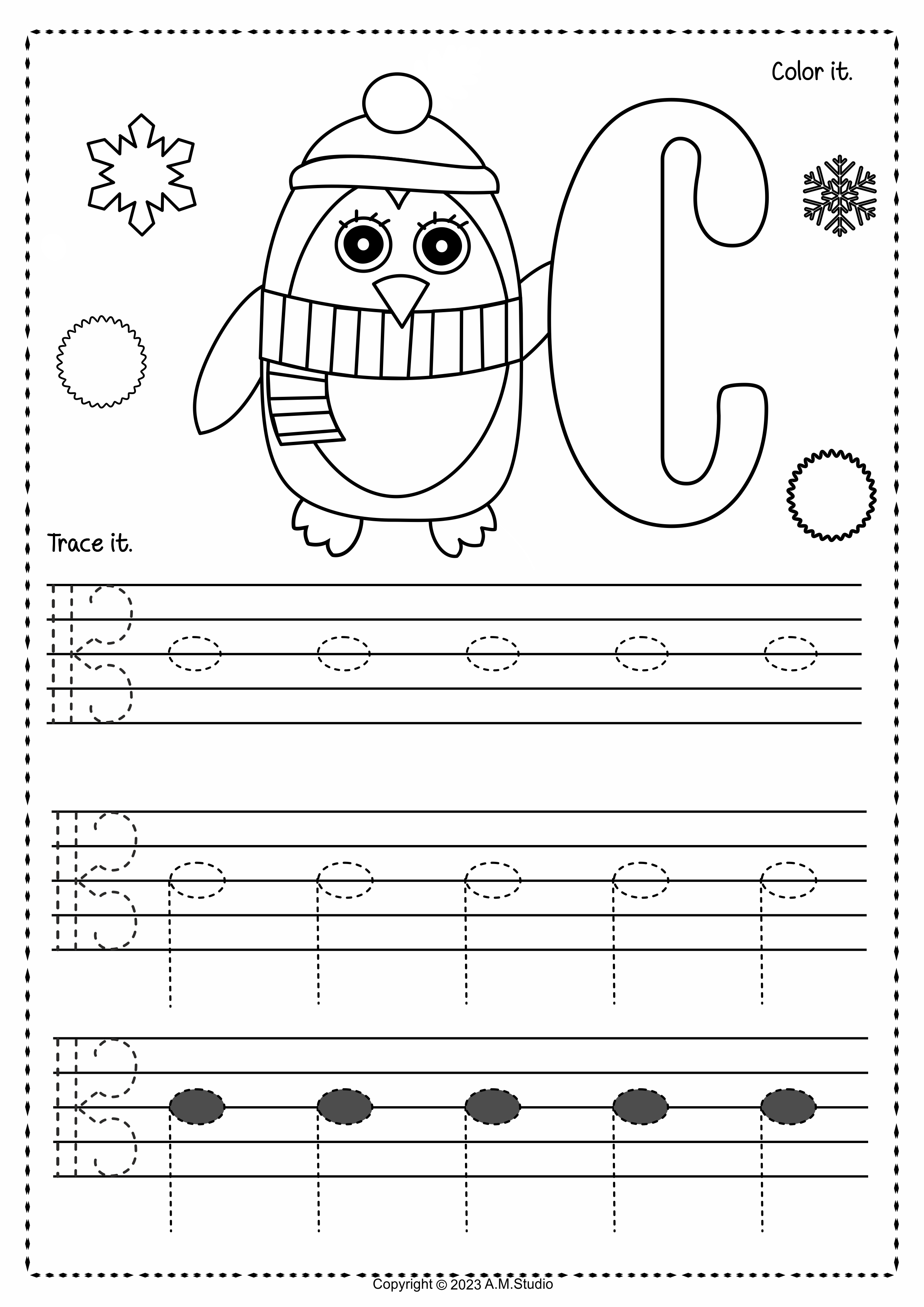 Alto Clef Tracing Music Notes Worksheets for Winter (img # 2)