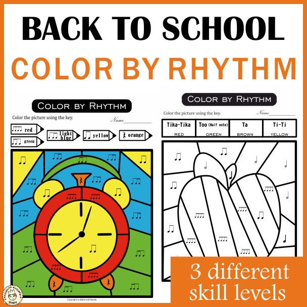 Music Color by Rhythm Back to School Themed Worksheets (img # 2)