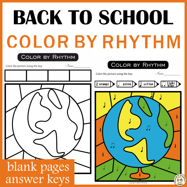 Music Color by Rhythm Back to School Themed Worksheets (img # 3)