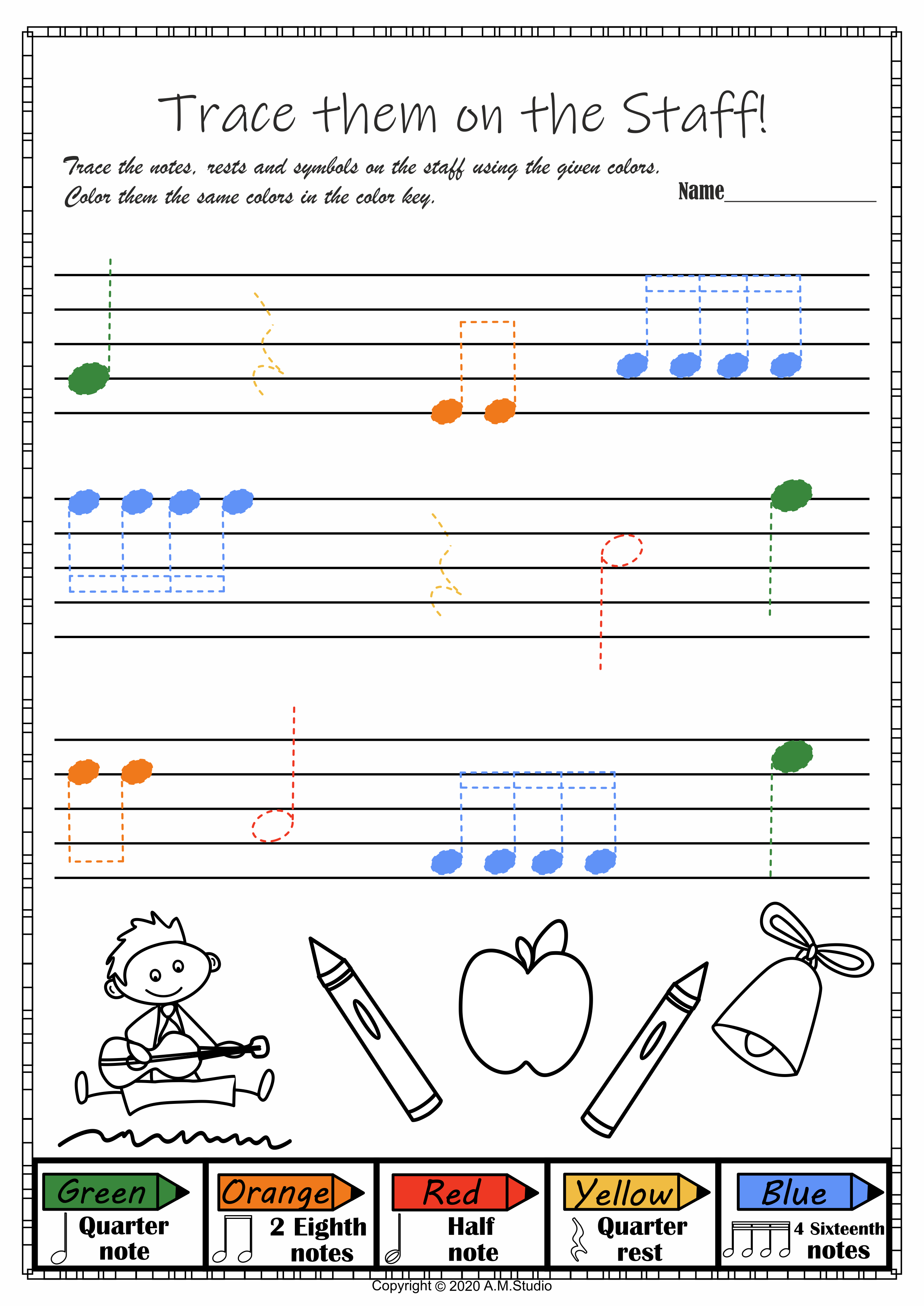 Back to School Trace and Color Music Pages #2 (img # 1)