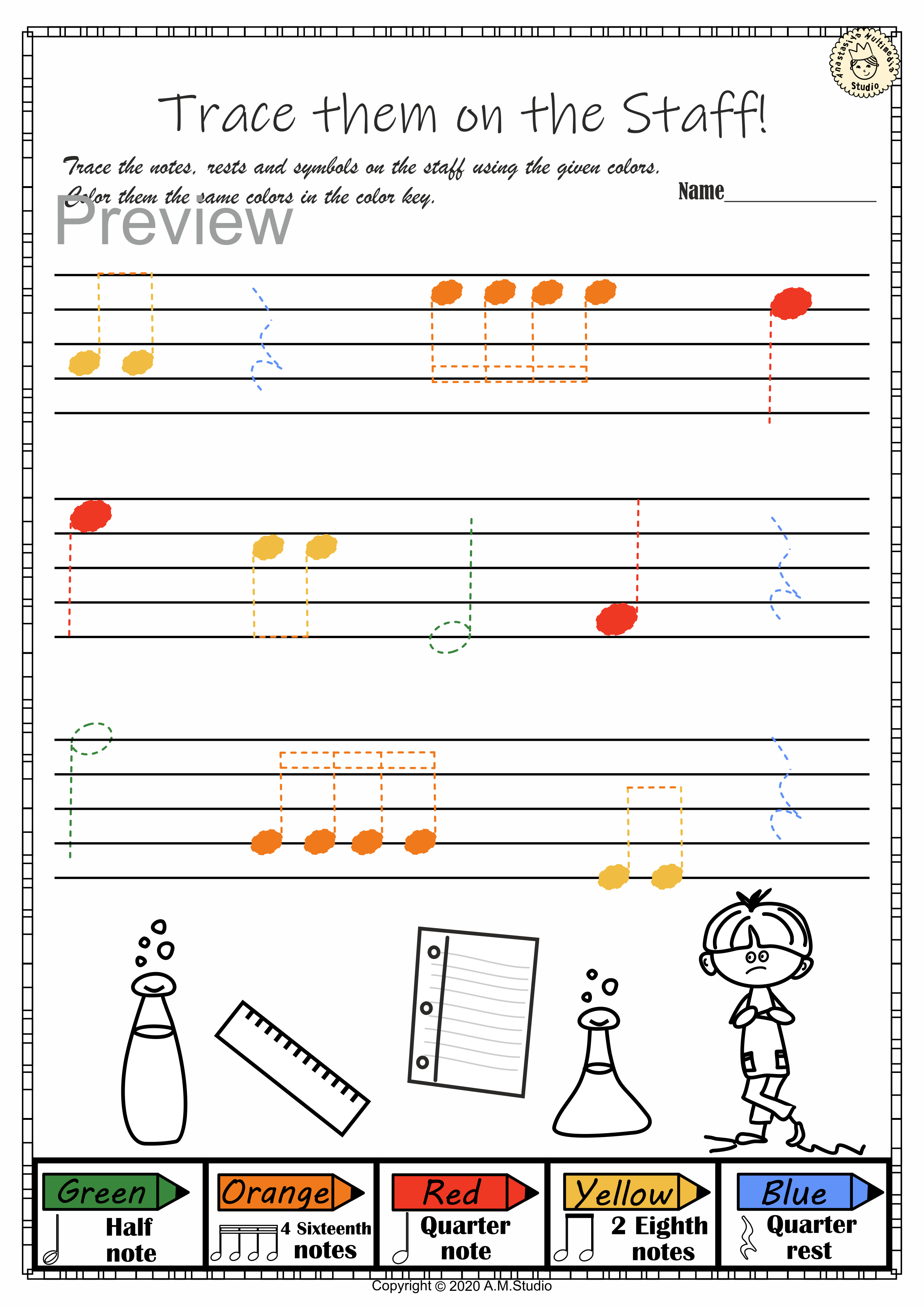 Back to School Trace and Color Music Pages #2 (img # 2)