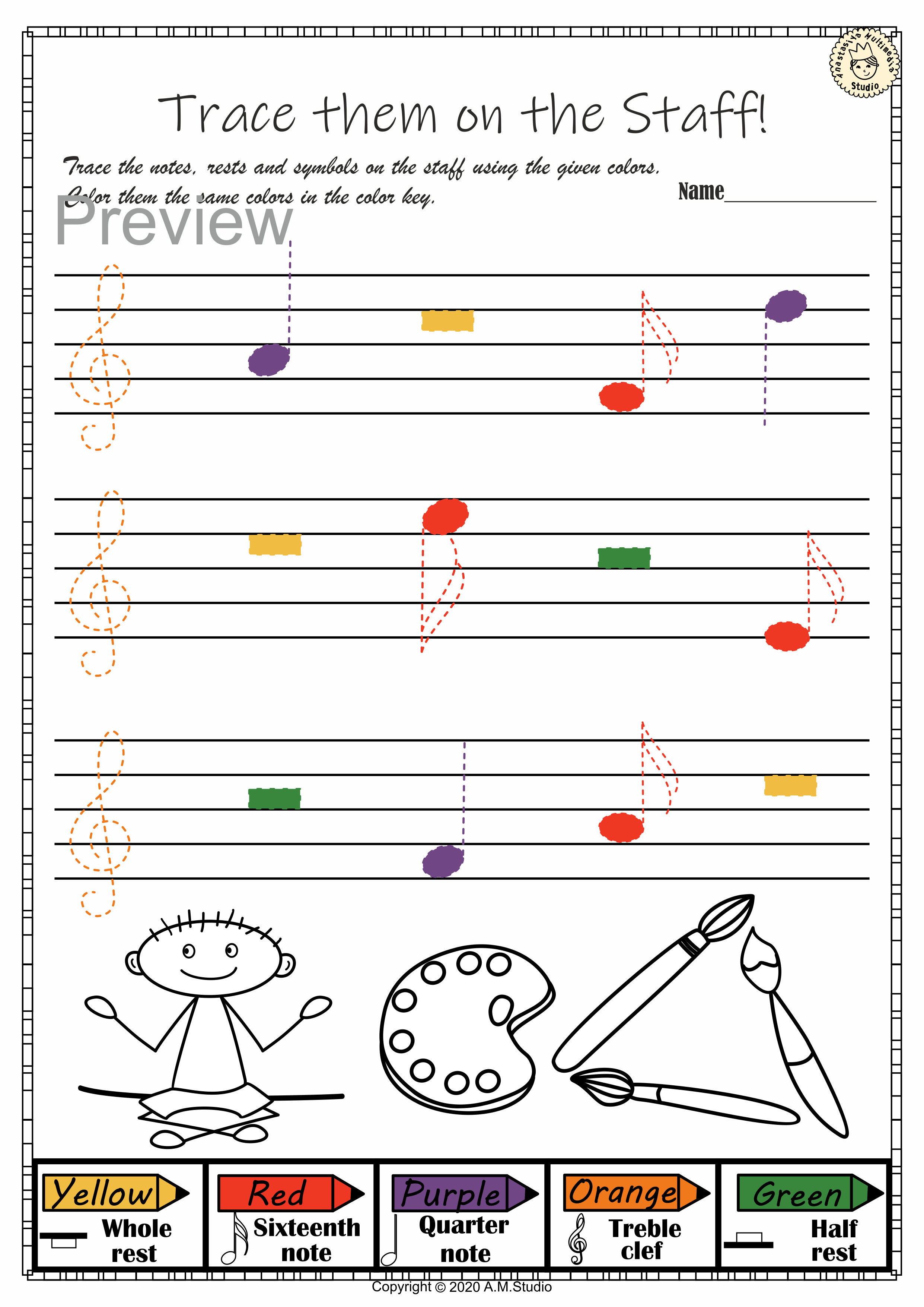 Back to School Trace and Color Music Pages #2 (img # 3)