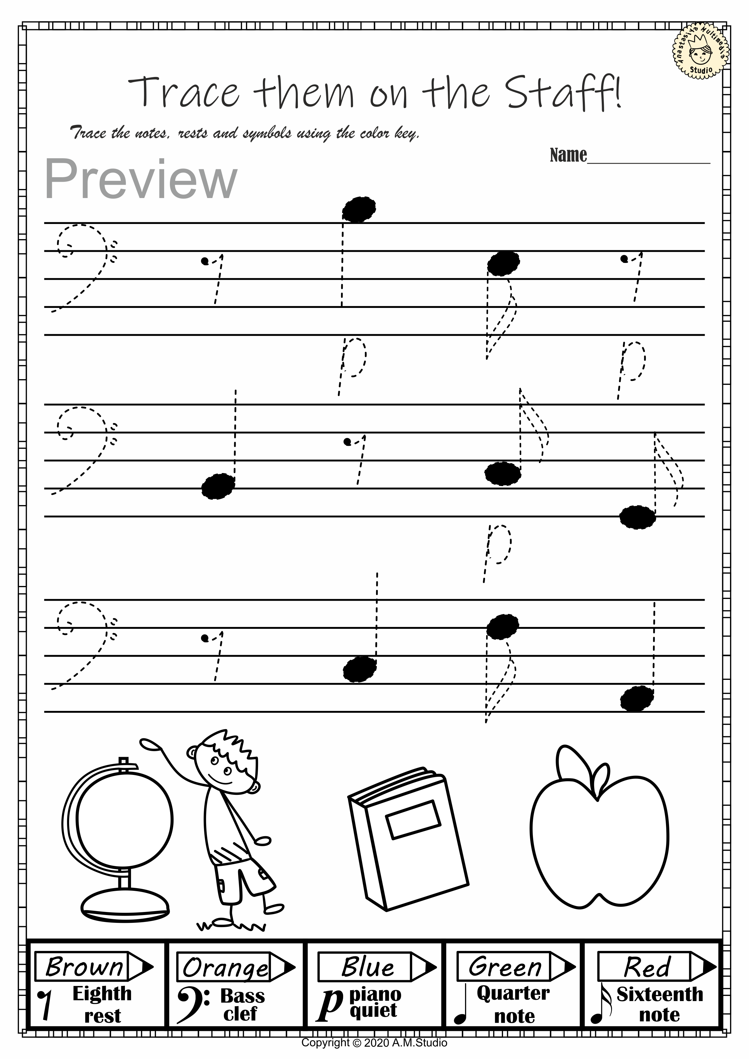 Back to School Trace and Color Music Pages #2 (img # 4)