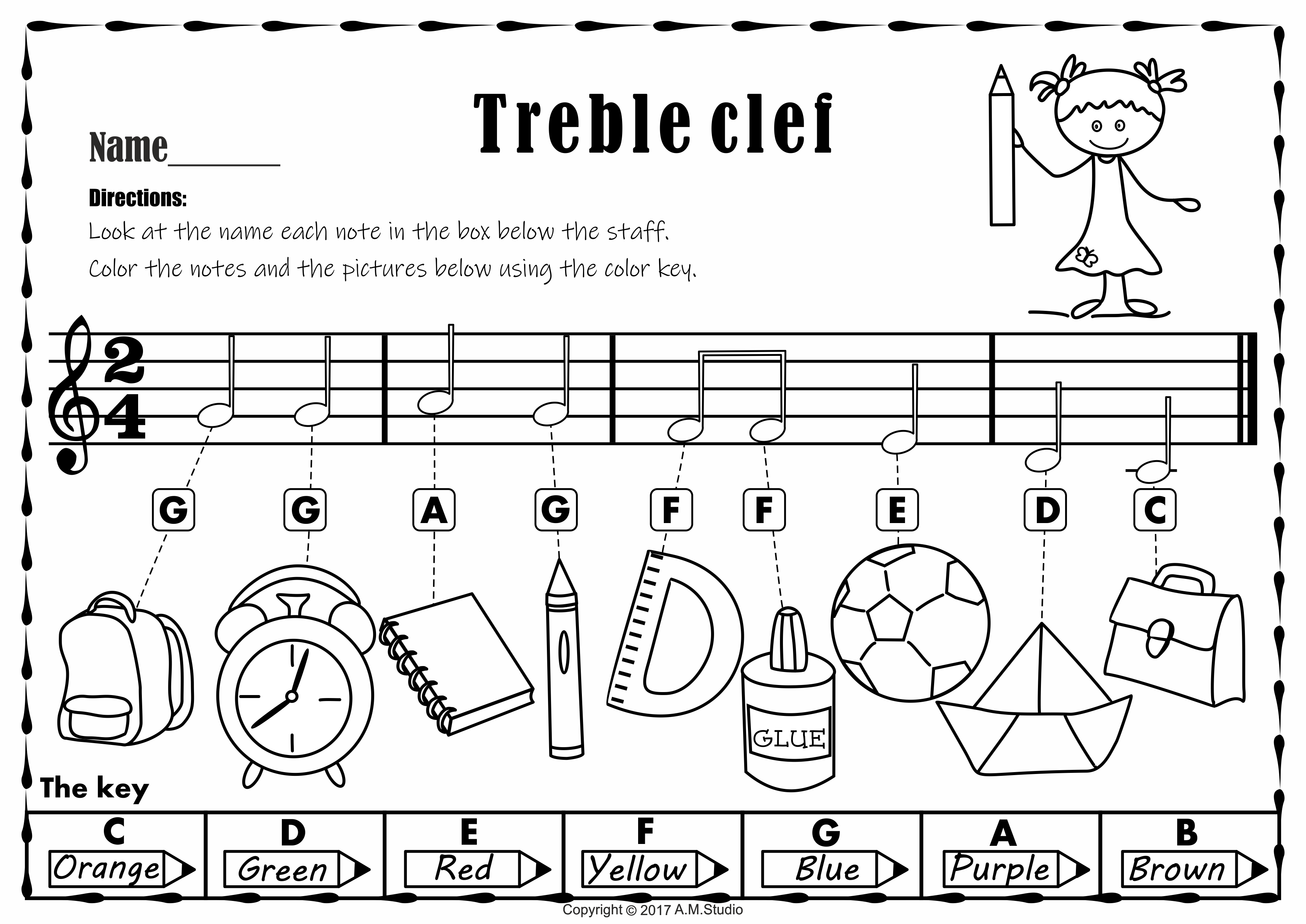 Back to School Treble Clef Note Naming Practice Worksheets (img # 2)