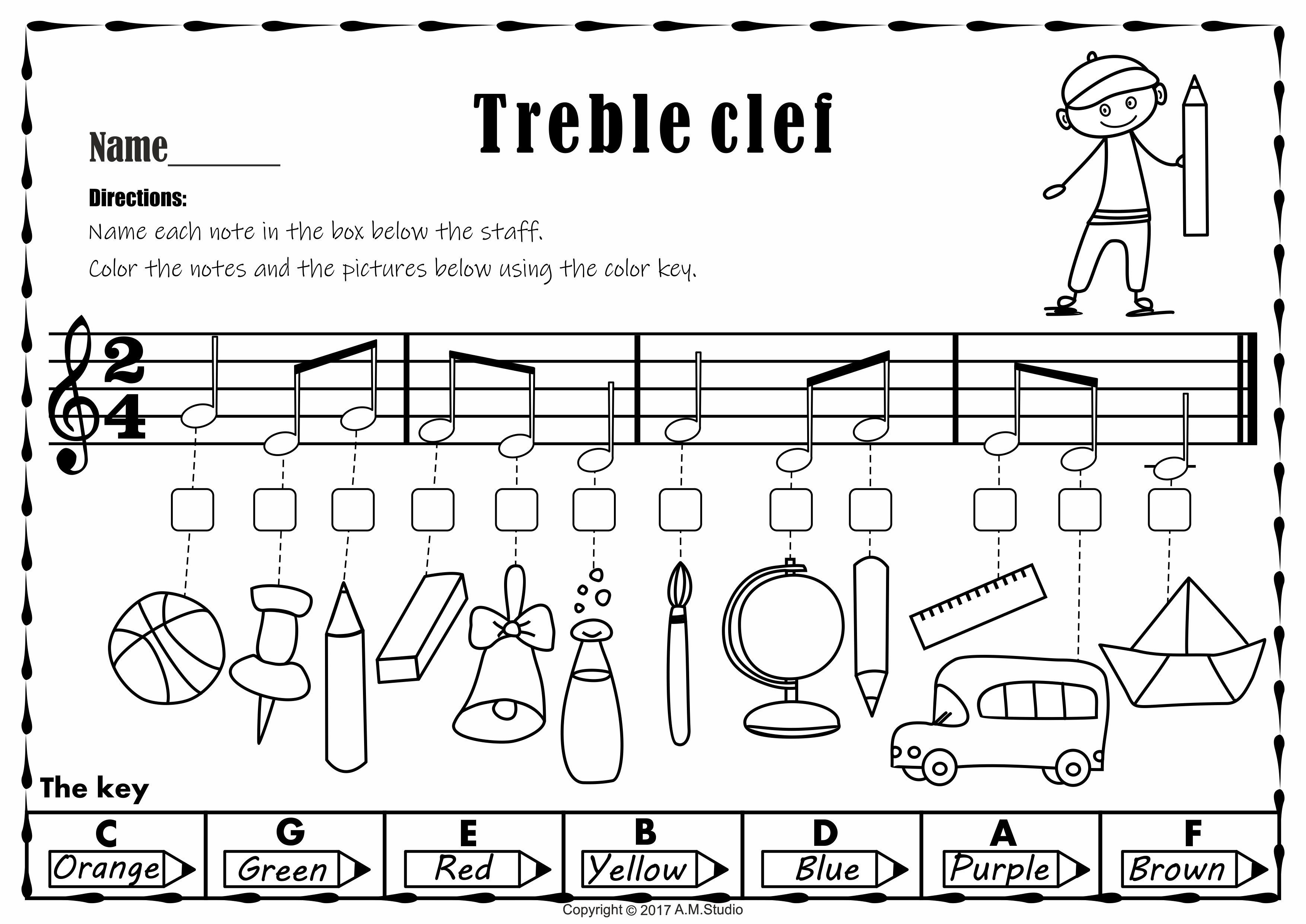 Back to School Treble Clef Note Naming Practice Worksheets (img # 1)