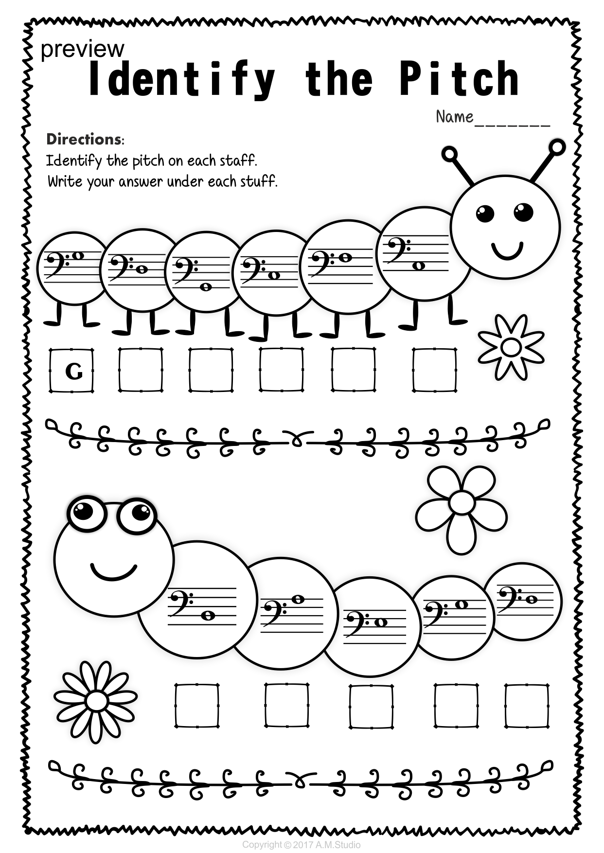 Bass Clef Note Naming Worksheets for Spring (img # 1)
