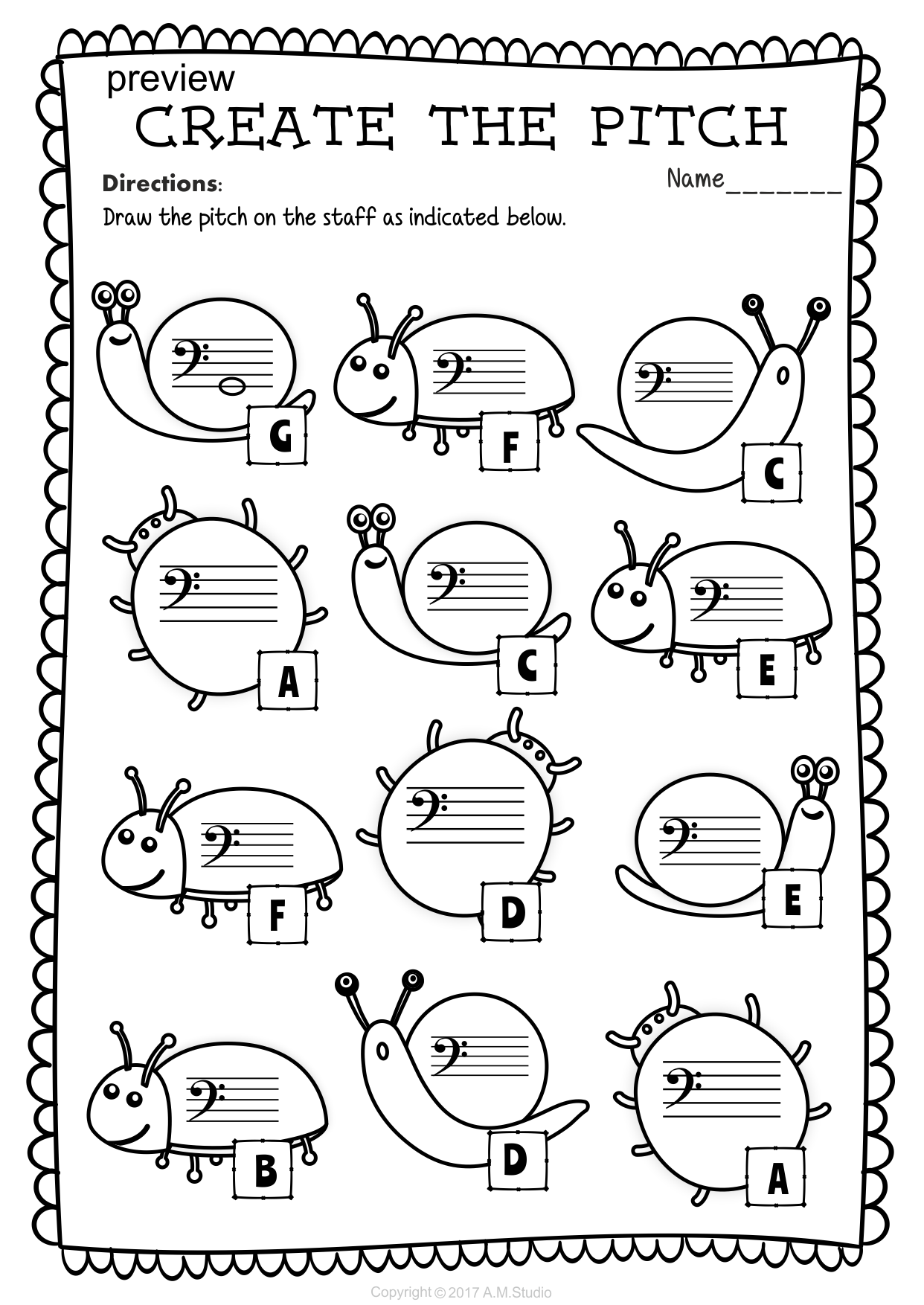 Bass Clef Note Naming Worksheets for Spring (img # 3)