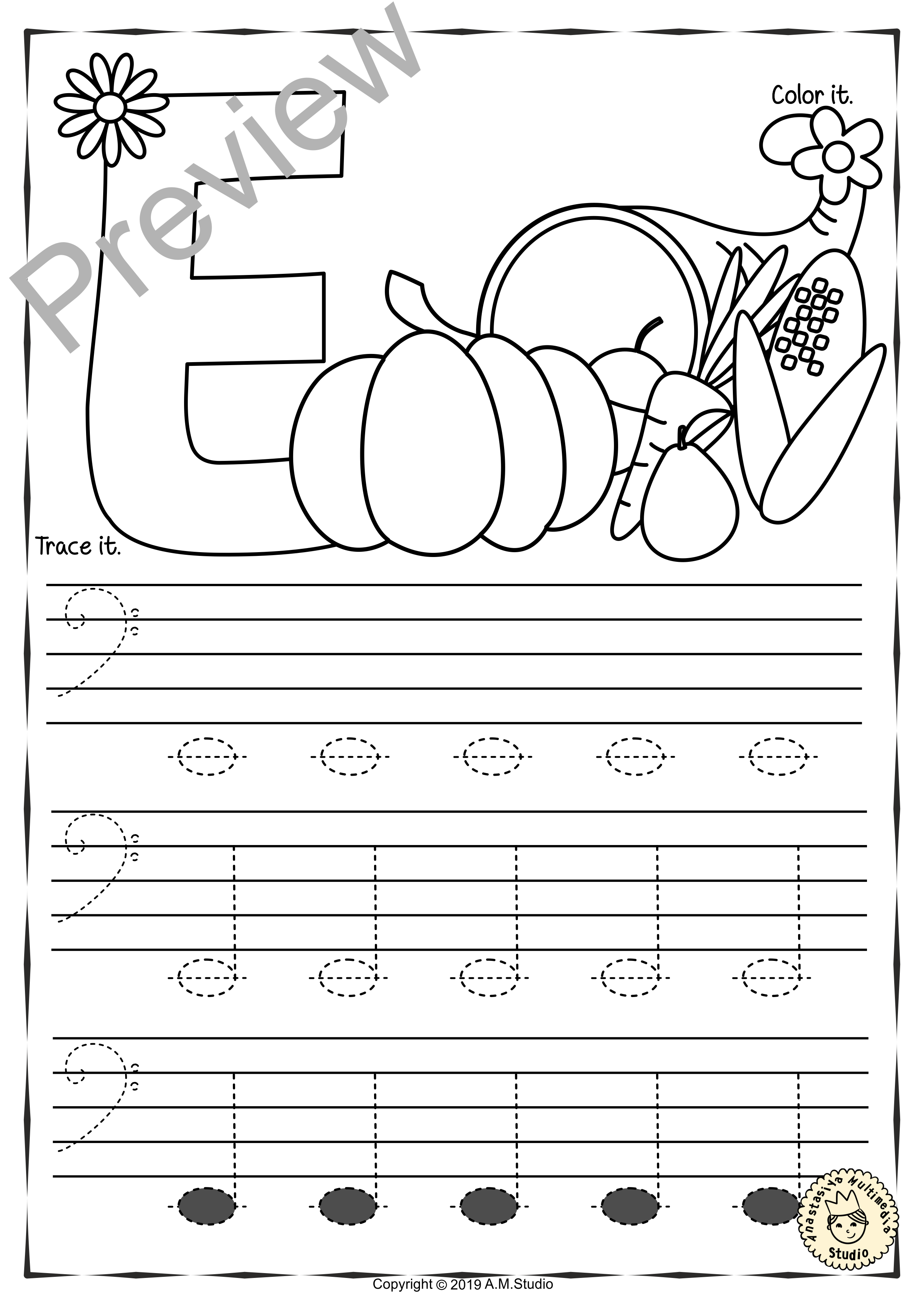 Bass Clef Tracing Music Notes Worksheets for Fall (img # 1)