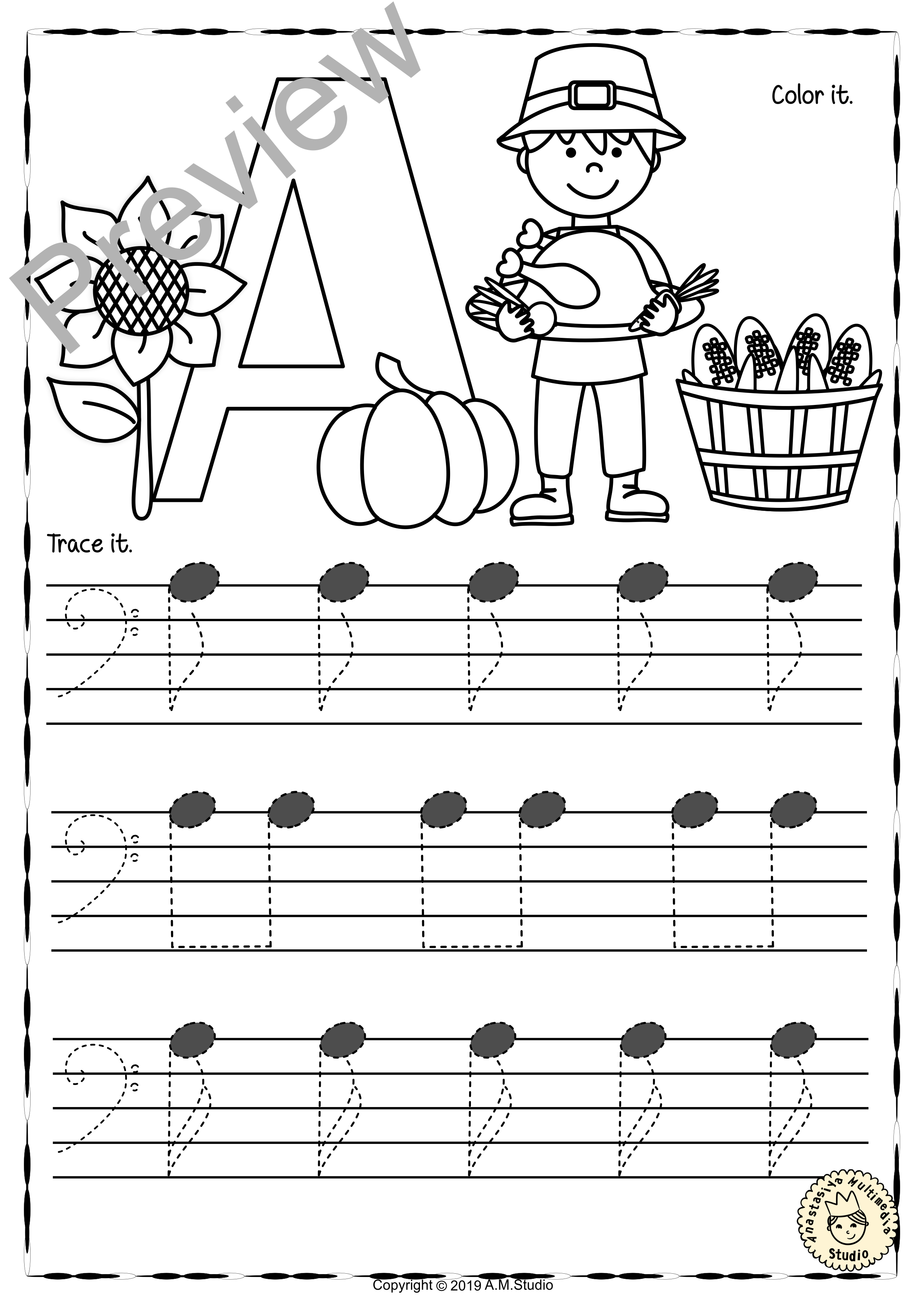 Bass Clef Tracing Music Notes Worksheets for Fall (img # 4)