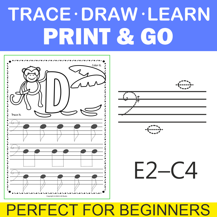Bass Clef Tracing Music Notes Worksheets for Summer (img # 1)