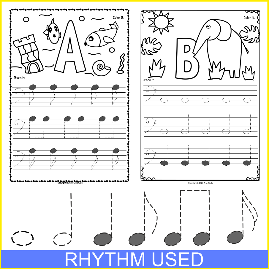 Bass Clef Tracing Music Notes Worksheets for Summer (img # 2)