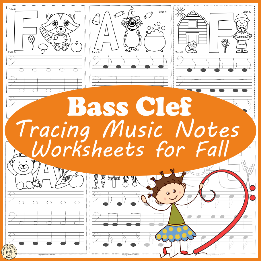  Music Notes Activity Coloring Book in Bass Clef for