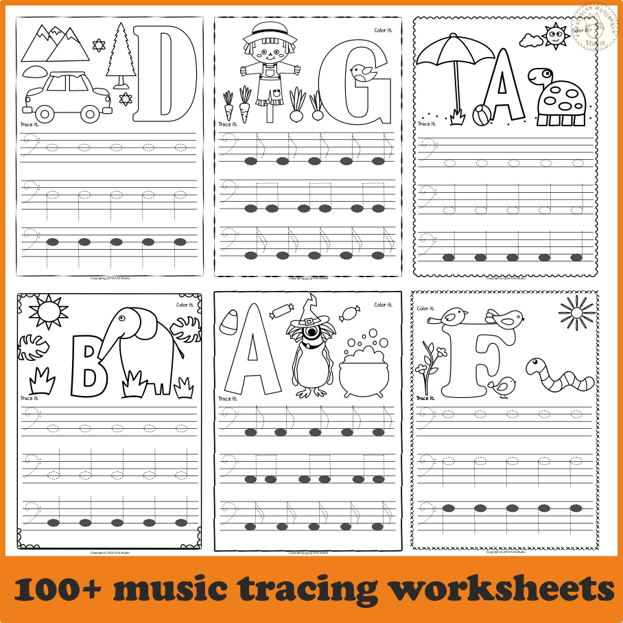 Bass Clef Tracing Music Worksheets Seasonal Bundle (img # 1)