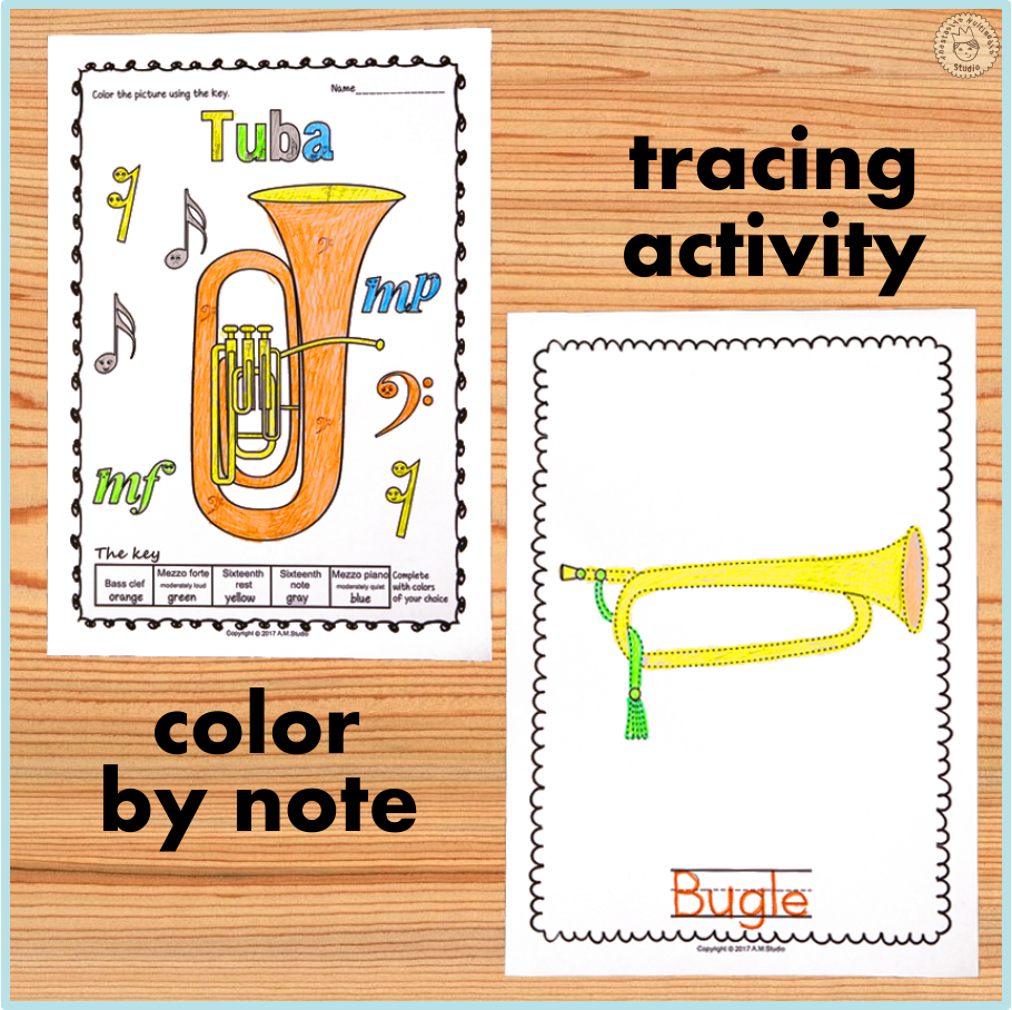 Brass Family Instruments Music Coloring Activities for Kids | Bundle (img # 2)