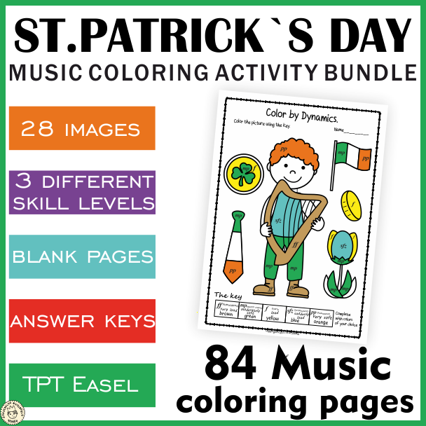 St. Patrick`s Day Music Color by Code Bundle | Sub Plans (img # 1)