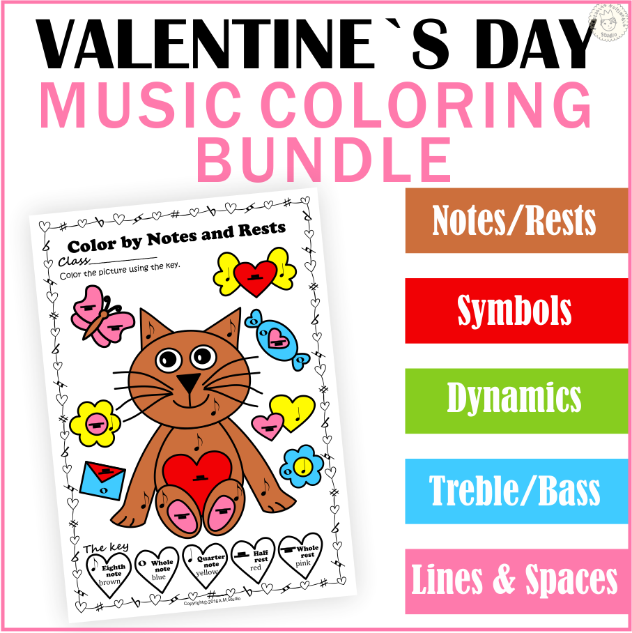 Valentine`s Day Music Coloring Activities Bundle | Color by Note (img # 2)