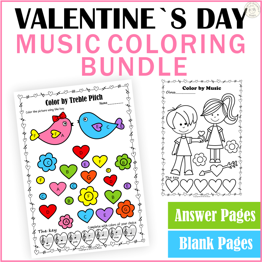 Valentine`s Day Music Coloring Activities Bundle | Color by Note (img # 3)
