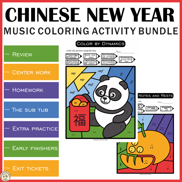 Chinese Lunar New Year Music Coloring Activities Bundle (img # 1)