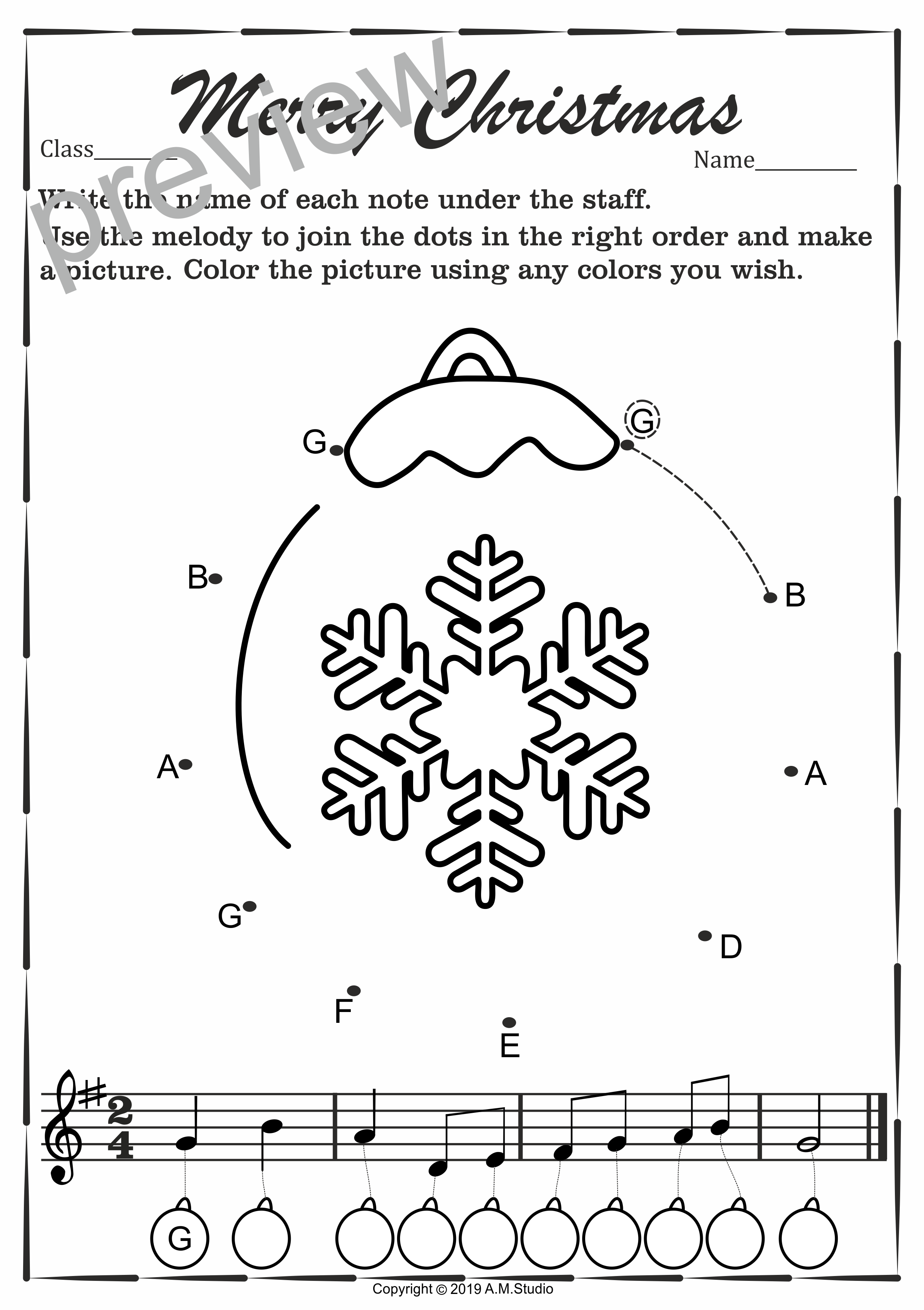 Christmas Dot to Dot Note Reading Worksheets {Treble Clef} with answers (img # 1)