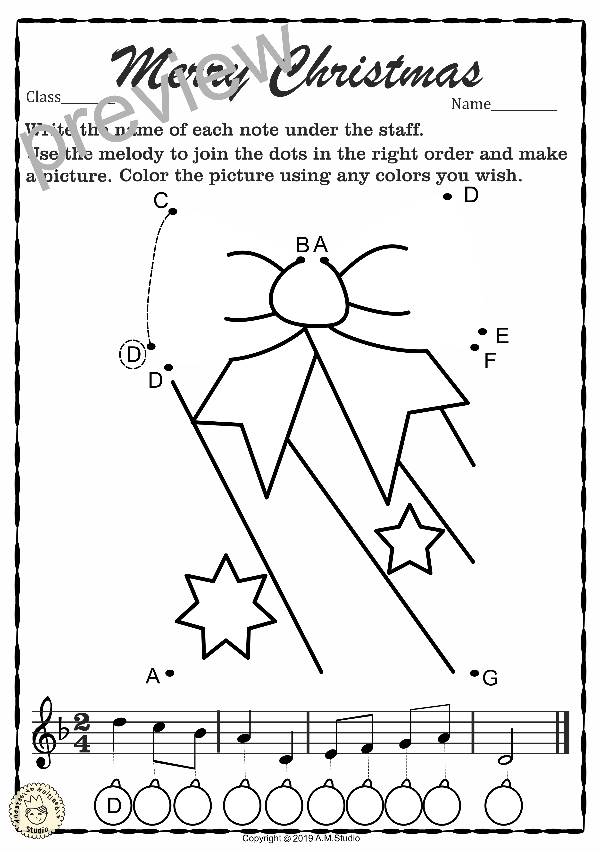 Christmas Dot to Dot Note Reading Worksheets {Treble Clef} with answers (img # 4)
